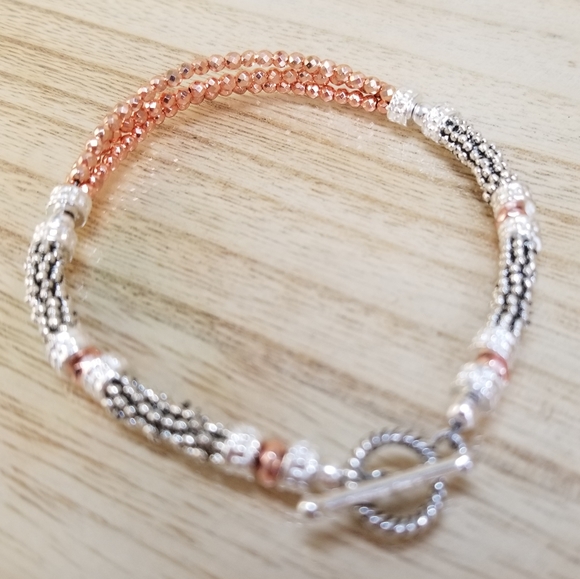 Three Row Rose Gold Two Tone Toggle Bracel… - Picture 10 of 16